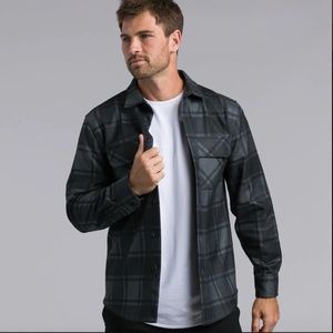 BYLT Basics Men's Coastal Overshirt - Charcoal Plaid Size Large